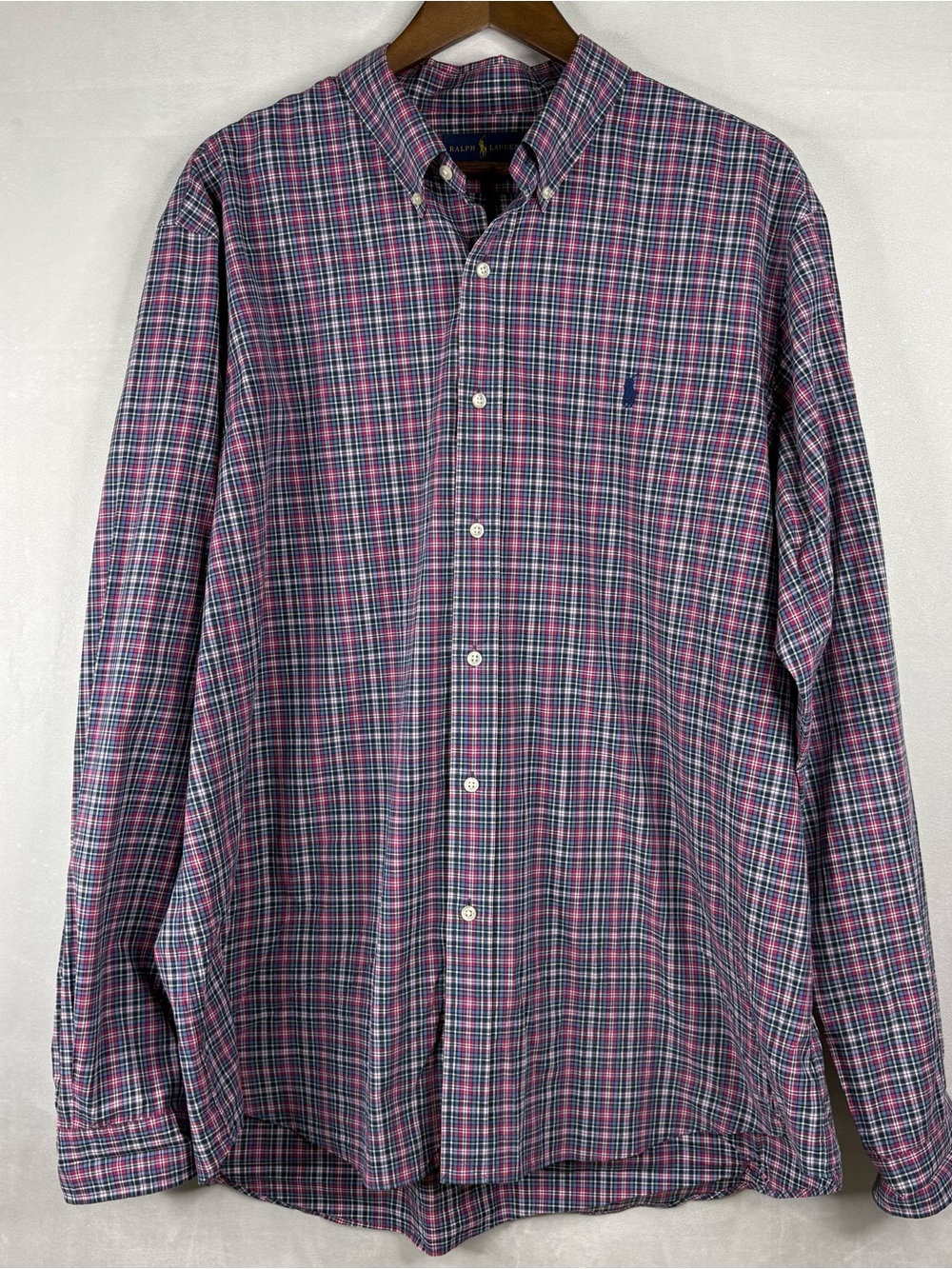 Ralph Lauren Men’s Plaid Button Down Shirt 2XL Tall Classic Fit Blue Red